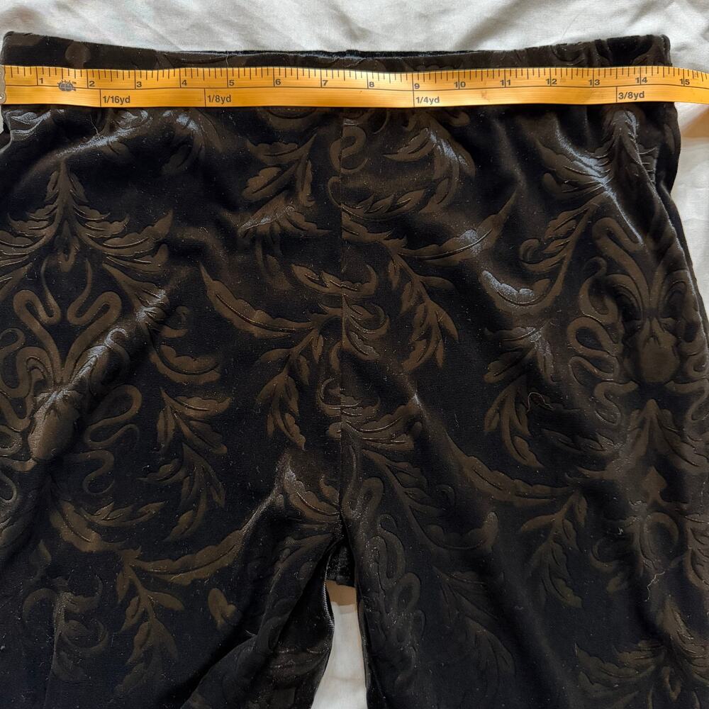 Black Velvet Damask Bell Bottom Pants Small/Medium Elastic Waist Lace Hem Boho - Picture 7 of 11